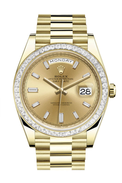 ROLEX 228238 Day Date 40 Champagne Baguette Diamond Dial 40