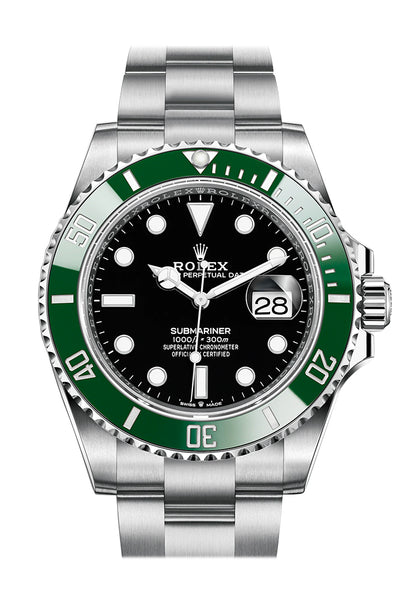 A Pair of Black & Green Rolex Submariner Watches in Stainless Steel.