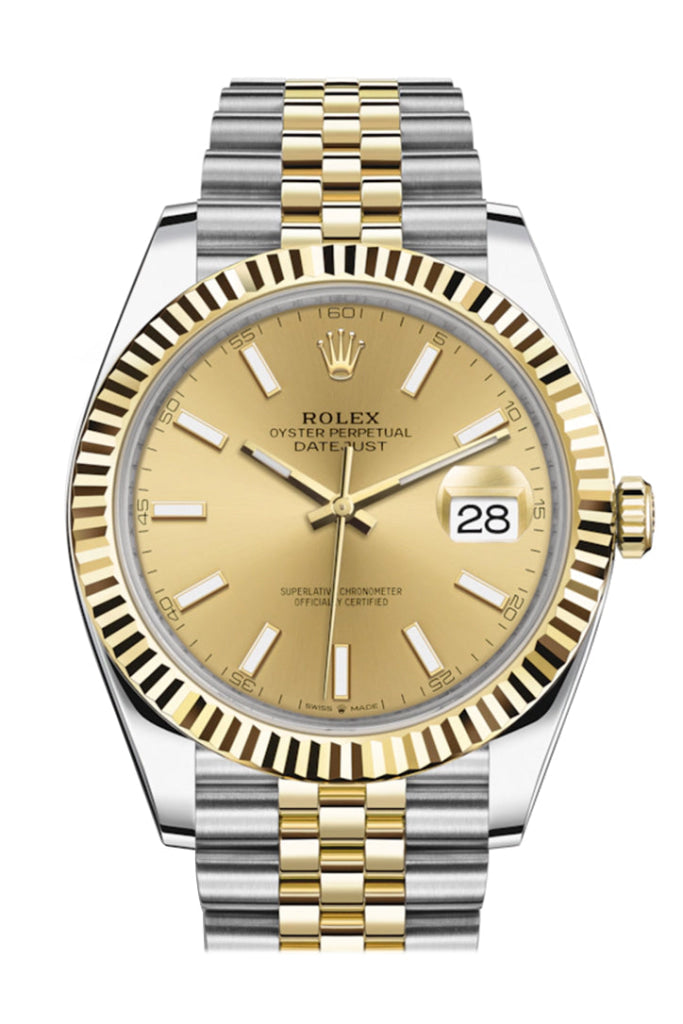 ROLEX 126333 Datejust 41 Champagne Dial Fluted Bezel Yellow Gold Mens WatchGuyNYC