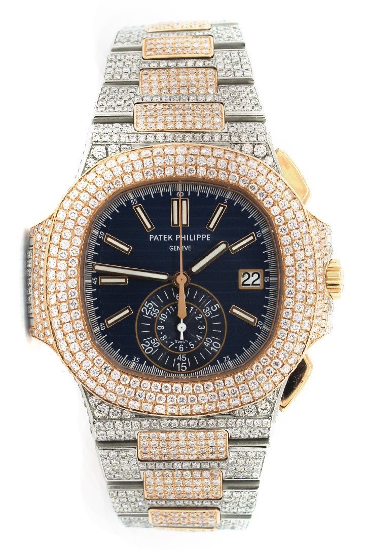 Patek Philippe Nautilus Custom Iced Out Self-Winding 5980/1R 18K Rose Gold Watch