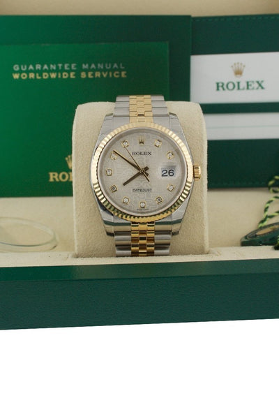 Rolex Oyster Perpetual Datejust 36 Silver With 10 Diamonds Dial Stainless  Steel and 18K Yellow Gold Jubilee Bracelet Automatic Men's Watch 116233SJDJ  116233-SJDJ – Watches of America
