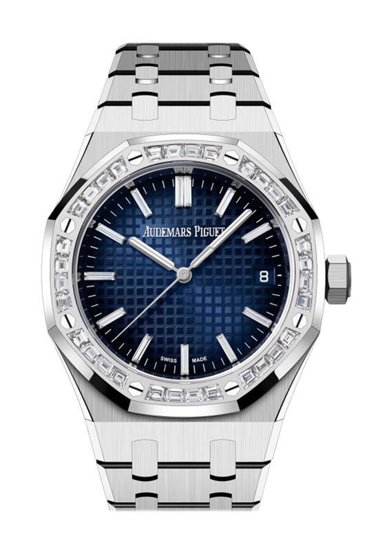 Audemars Piguet Royal Oak 34 Blue Diamond Baguette Dial White Gold