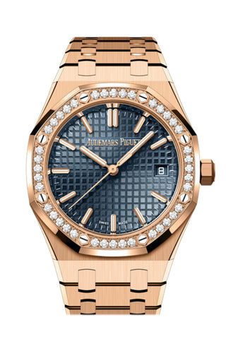 Audemars Piguet Royal Oak 34 Blue Dial Rose Gold Diamond Bezel 77451Or.zz.1361Or.04 Watch