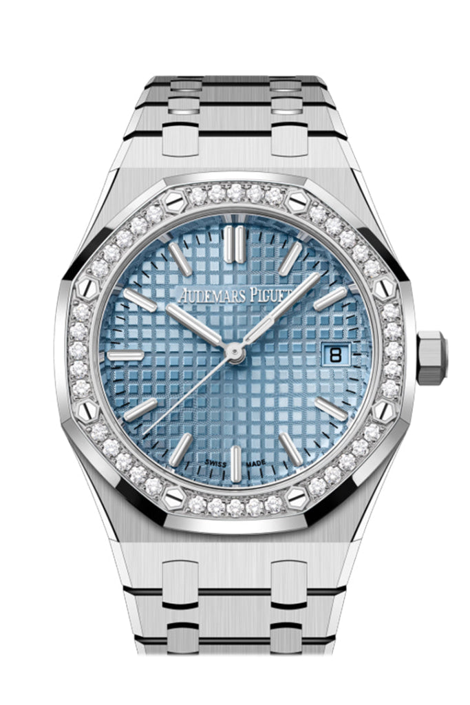 Audemars Piguet Royal Oak 34 Stainless Steel Light Blue Dial Diamond Bezel Watch