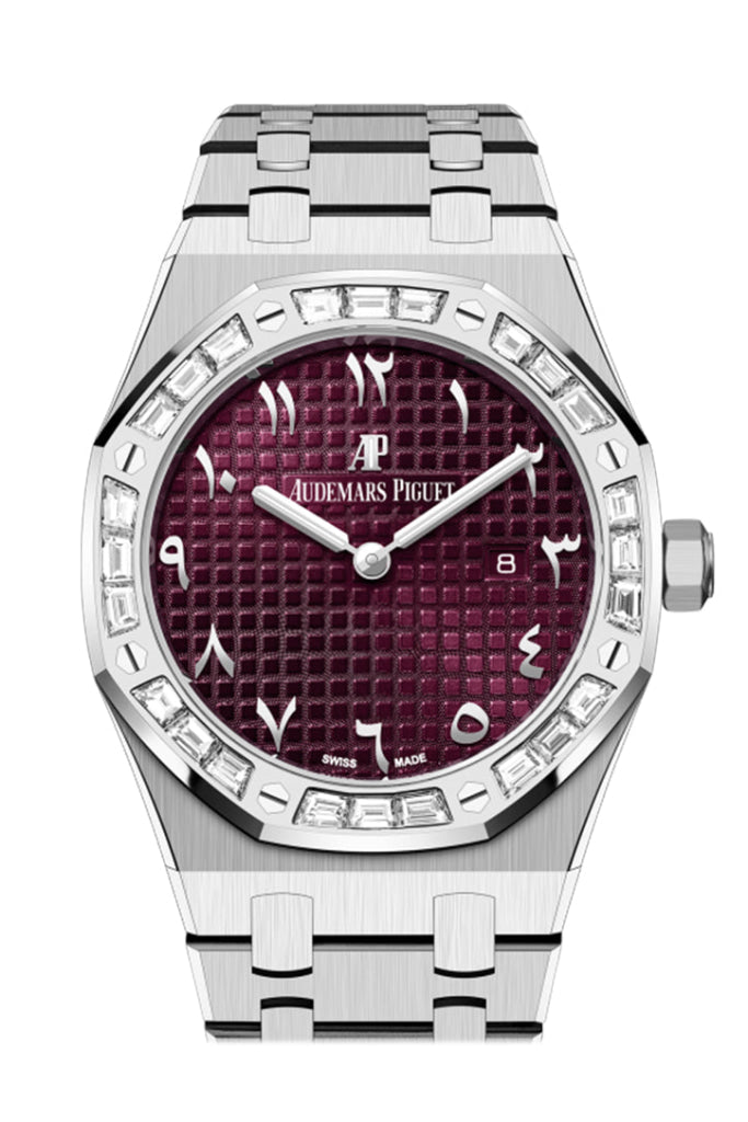 Audemars Piguet Royal Oak Purple Dial White Gold Diamond Baguette Bezel 67656BC.ZZ.1261BC.01