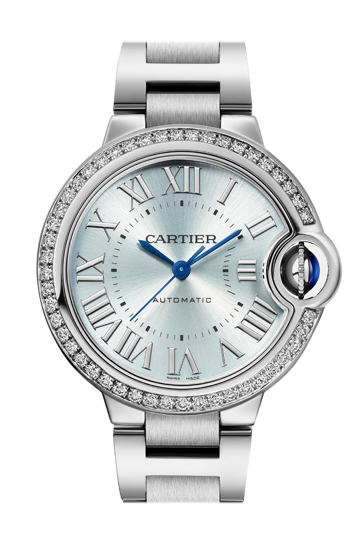 Cartier Ballon Bleu de Cartier Watch - 33 mm Steel Case Diamond Bezel - Blue Silvered Dial - W4BB0028