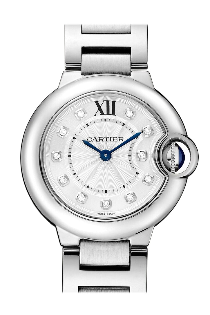 Cartier Ballon Bleu de Cartier Watch - 28 mm Steel Case Silver Diamond Dial W4BB0029