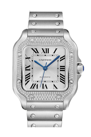 Cartier Santos de Cartier Watch - 35.1 mm Steel Case - Diamond Bezel - Sunray Dial Watch W4SA0005