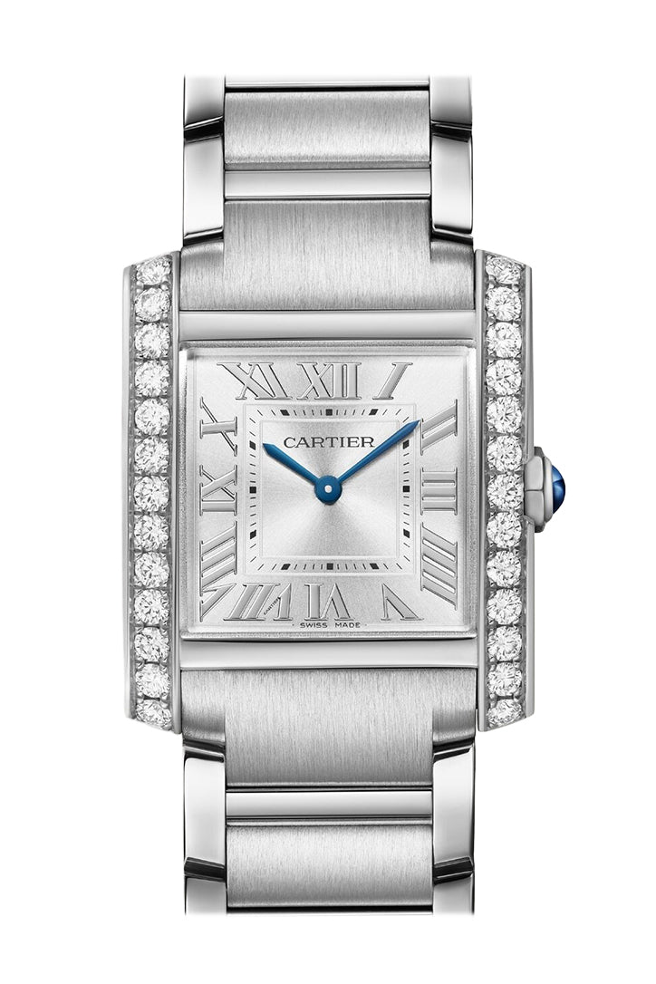 Cartier Tank Française Watch - 32 mm x 27 mm Steel Diamond Case - Silvered Sunray Dial W4TA0021