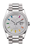 Rolex Day Date 36 Rainbow Diamond Dial Diamond Bezel White Gold President Bracelet 128399TBR