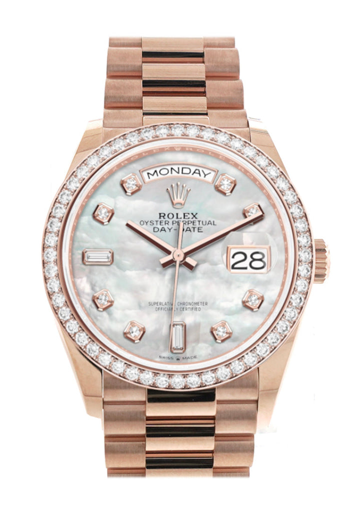 Rolex Day-Date 36 Mother Of Pearl Diamond Dial Bezel 18K Everose Gold President Watch 128345Rbr