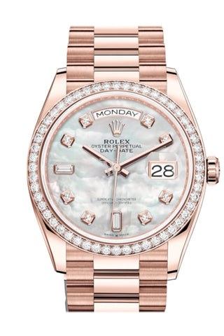 Rolex Day-Date 36 Mother Of Pearl Diamond Dial Bezel 18K Everose Gold President Watch 128345Rbr