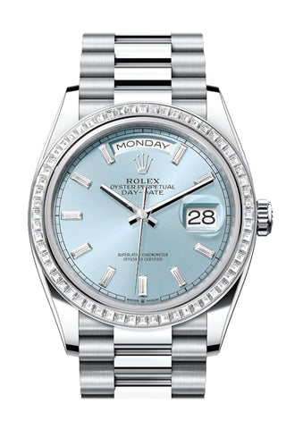 Rolex Day-Date 36 Ice Blue Diamond Dial Diamond Bezel Platinum President Watch 128396TBR