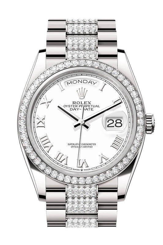 Rolex Day-Date 36 White Dial Diamond Bezel White Gold Diamond Presiden ...