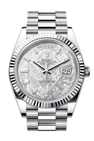 Rolex Day-Date 40 Meteorite 10 Diamonds Dial Fluted Bezel Platinum President Men's Watch 228236