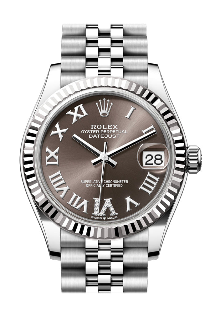 Rolex Datejust 31 Brown Roman Dial Fluted Bezel Jubilee Ladies Watch 278274 278274-0028