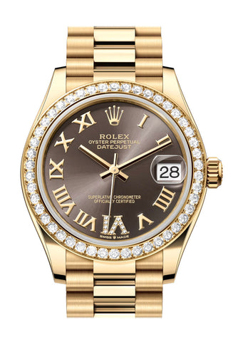 Rolex Datejust 31 Dark Grey Roman Diamond Dial Bezel Yellow Gold Ladies Watch 278288Rbr