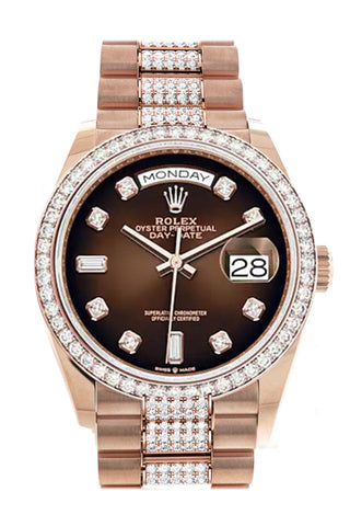 Rolex Day-Date 36 Brown Ombré Diamond Dial Bezel 18K Everose Gold President Watch 128345Rbr