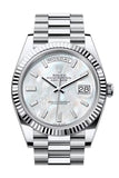 Rolex Day Date 40 White MOP Diamond Dial Fluted Bezel Platinum President Bracelet 228236