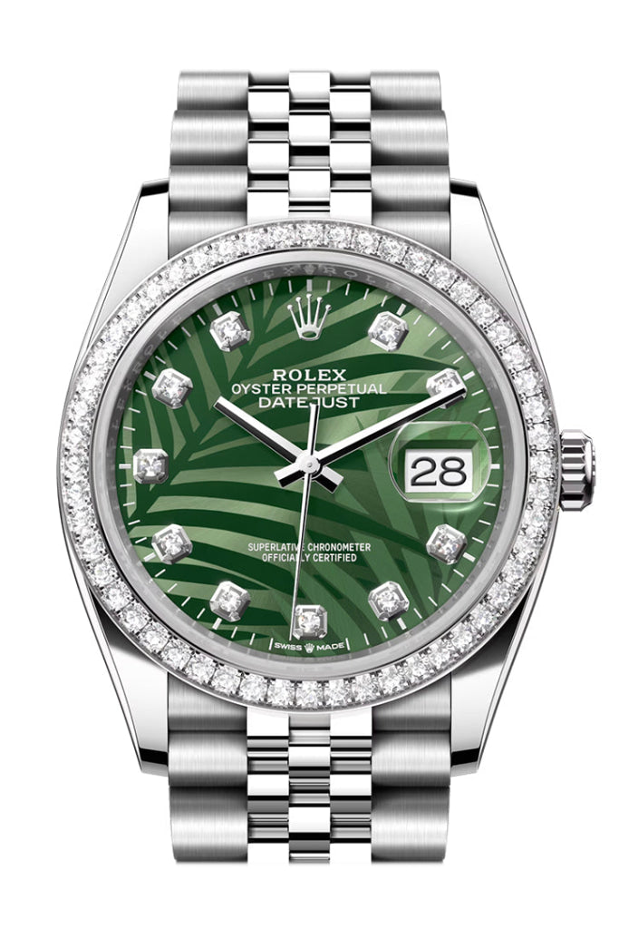 Rolex Datejust 36 Green Palm Motif Diamond Dial Bezel Jubilee Watch 126284Rbr 126284Rbr-0047