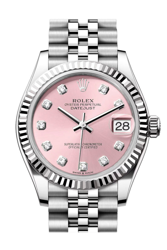 Rolex Datejust 31 Pink Diamond Dial Fluted Bezel Jubilee Ladies Watch 