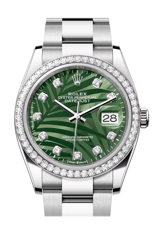 Rolex Datejust 36 Green Palm Motif Diamond Dial Bezel Watch 126284Rbr 126284Rbr-0048