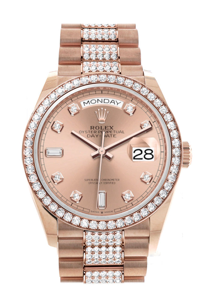 Rolex Day-Date 36 Rosé Colour Dial Diamond Bezel 18K Everose Gold President Watch 128345Rbr