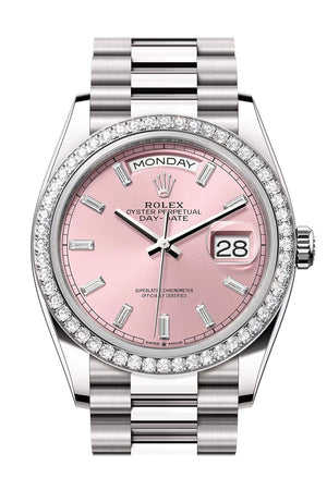 Rolex Day Date 40 Pink Diamond Dial Diamond Bezel White Gold President Bracelet 128349RBR