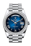 Rolex Day Date 40 Blue Ombre Dial Diamond Bezel Platinum President Bracelet 228396TBR