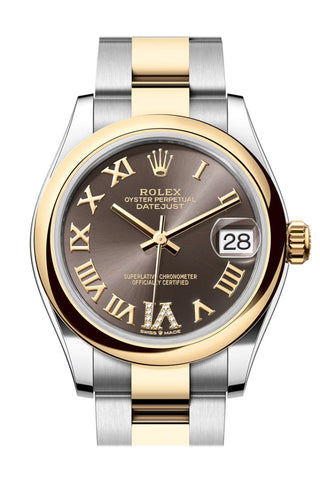 Rolex Datejust 31 Dark Grey Roman Diamond On 6 Dial Yellow Gold Steel Ladies Watch 278243