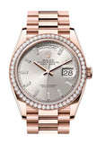 Rolex Day Date 40 Silver Diamond Set Dial Diamond Bezel Rose Gold President Bracelet 128345RBR