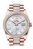 Rolex Day Date 40 White MOP Diamond Dial Diamond Bezel Rose Gold President Diamond Bracelet 128345