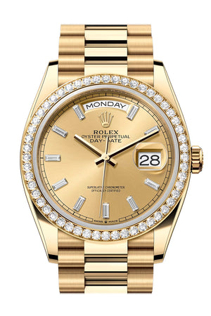 Rolex Day Date 40 Champagne Diamond Dial Diamond Bezel Yellow Gold President Bracelet 128348RBR