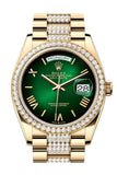 Rolex Day Date 40 Green Ombre Roman Dial Diamond Bezel Yellow Gold President Diamond Bracelet 128348RBR