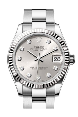 Rolex Datejust 31 Silver Diamond Dial Fluted Bezel Ladies Watch 278274 278274-0029