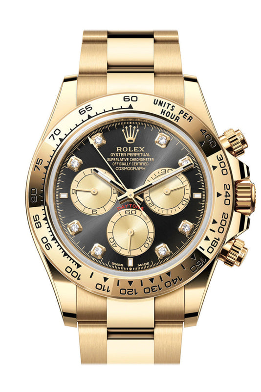 Rolex Daytona 40 Black and Champagne Diamond Dial Yellow Gold Mens Wat WatchGuyNYC