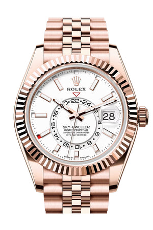 Rolex Sky Dweller White Dial Fluted Bezel Rose Gold Jubilee Bracelet 336935