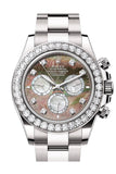 Rolex Daytona Black White MOP Diamond Dial Diamond Bezel Oyster White Gold Bracelet 126579RBR