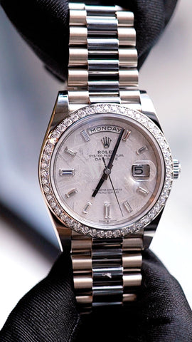 Rolex Day-Date 40 Meteorite Baguette Diamond Dial Diamond Bezel White Gold President Automatic Men's Watch 228349RBR 228349