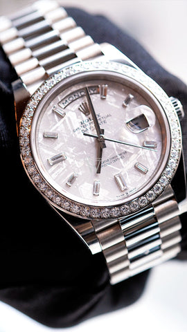 Rolex Day-Date 40 Meteorite Baguette Diamond Dial Diamond Bezel White Gold President Automatic Men's Watch 228349RBR 228349