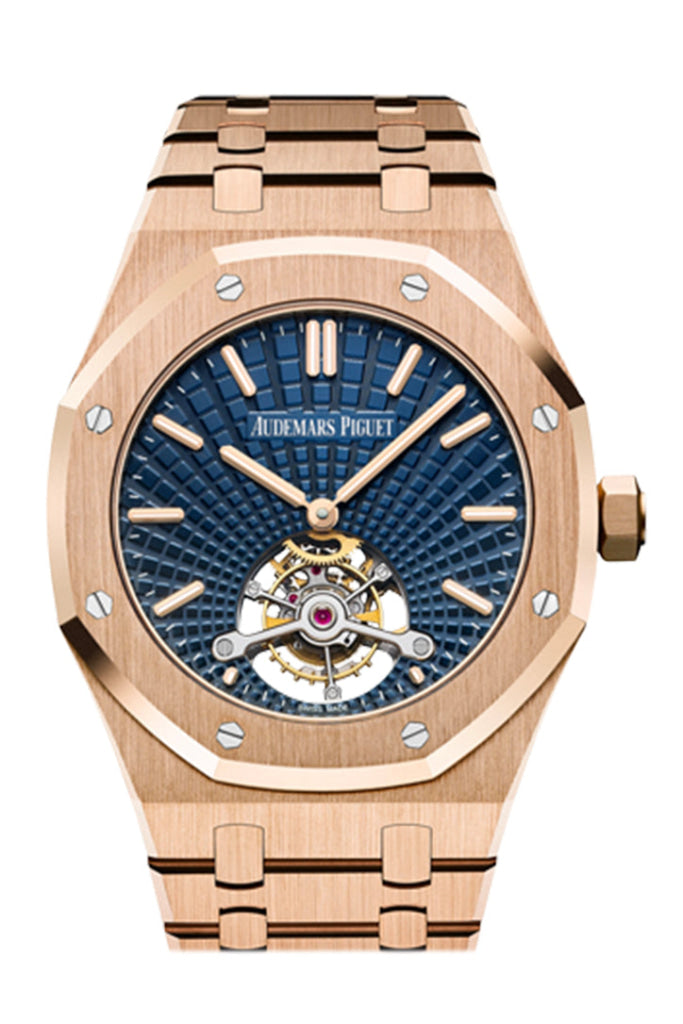 Audemars Piguet Royal Oak 41 Tourbillon Extra-Thin Rose Gold Blue Dial Mens Watch