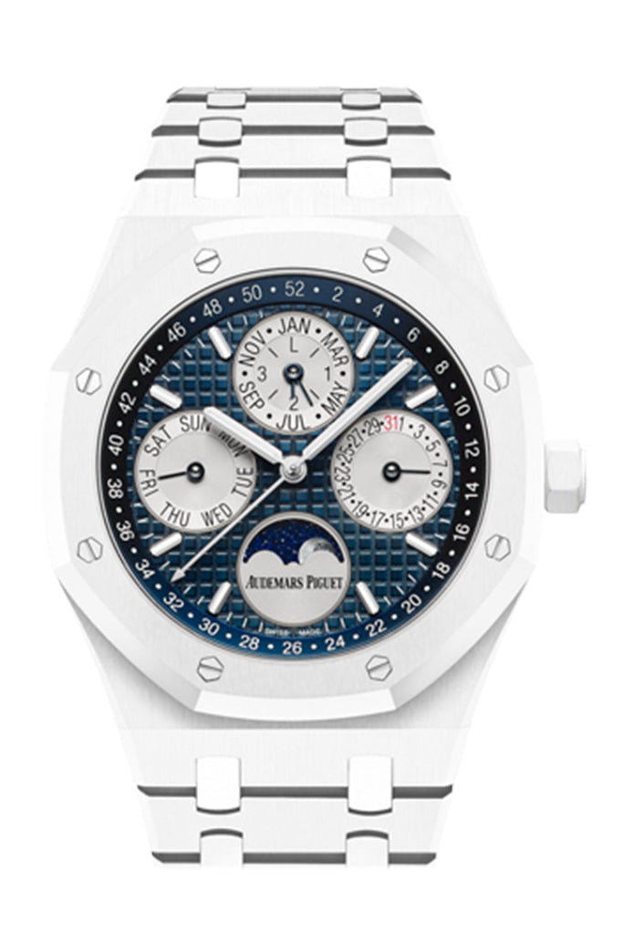 Audemars Piguet Royal Oak 41 Perpetual Calendar White Ceramic Blue Dial Mens Watch