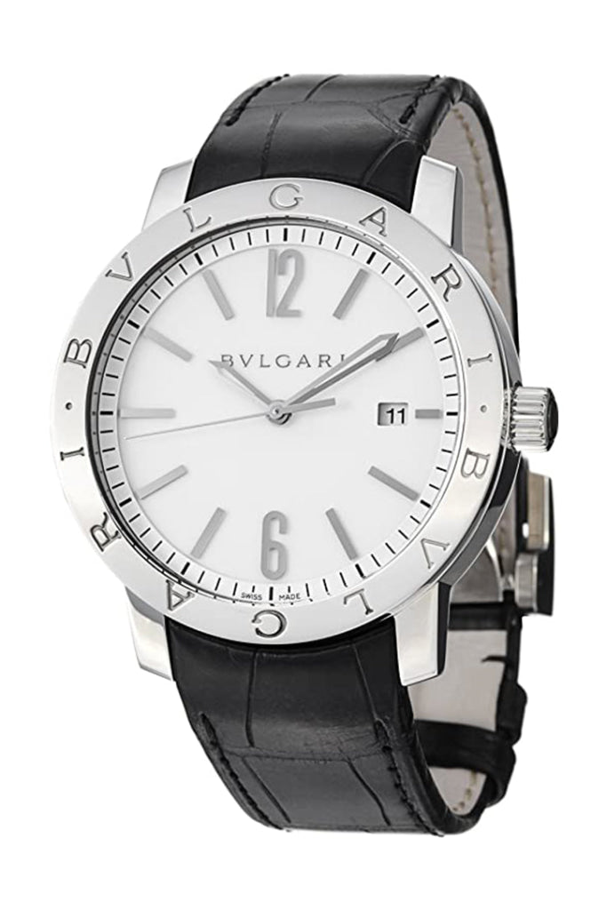 Bvlgari Automatic White Dial Black Leather Men’s Watch Bb41Wsld