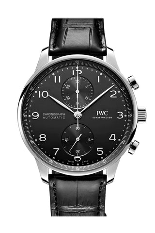 Iwc Portuguese Black Dial Stainless Steel Watch Iw371609