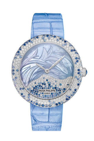 Patek Philippe Calatrava Automatic Mother Of Pearl And Blue Sapphire White Gold Ladies Watch