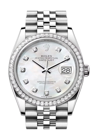 Rolex Datejust 36 White Mother Of Pearl Diamond Dial Bezel Jubilee Watch 126284Rbr 126284Rbr-0011