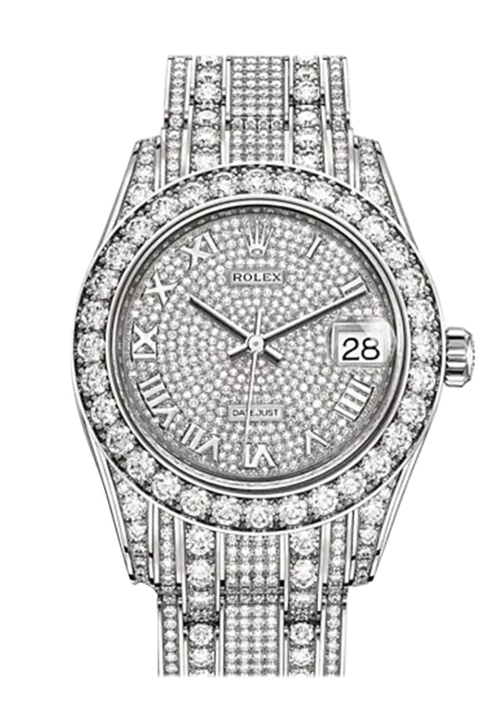 Rolex Pearlmaster 34 Diamond Pave Dial Bracelet White Gold Watch 81405Rbr