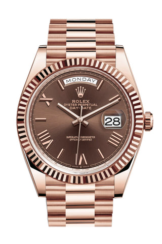 ROLEX 228235 Day date President 40 Chocolate Roman Dial 18k Rose Gold WatchGuyNYC