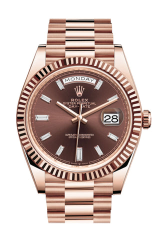 Rolex Day-Date 40 Chocolate 10 Baguette Diamond Dial 18K Rose Gold President Automatic Men’s