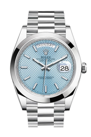 Rolex Day-Date 40 Ice blue Diagonal Motif Dial Dome Bezel Platinum President Men's Watch 228206